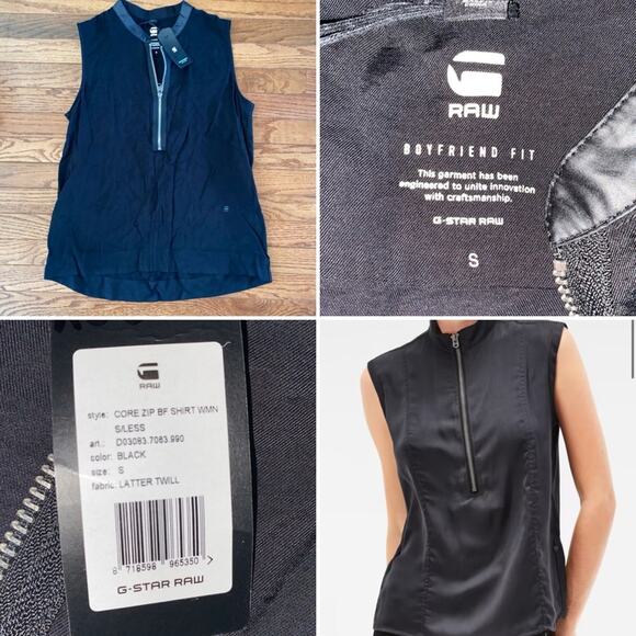 New! G-Star Raw $130 Womens Boyfriend Zip Black Tank Small NWT - Picture 1 of 14